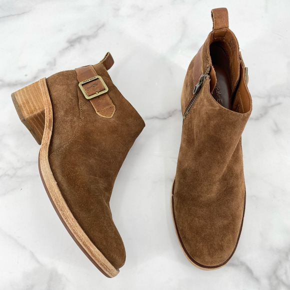 Kork-Ease Shoes - Kork-Ease Womens Mesa Ankle Booties Brown Leather Suede Stacked Heel Mid Zip 7